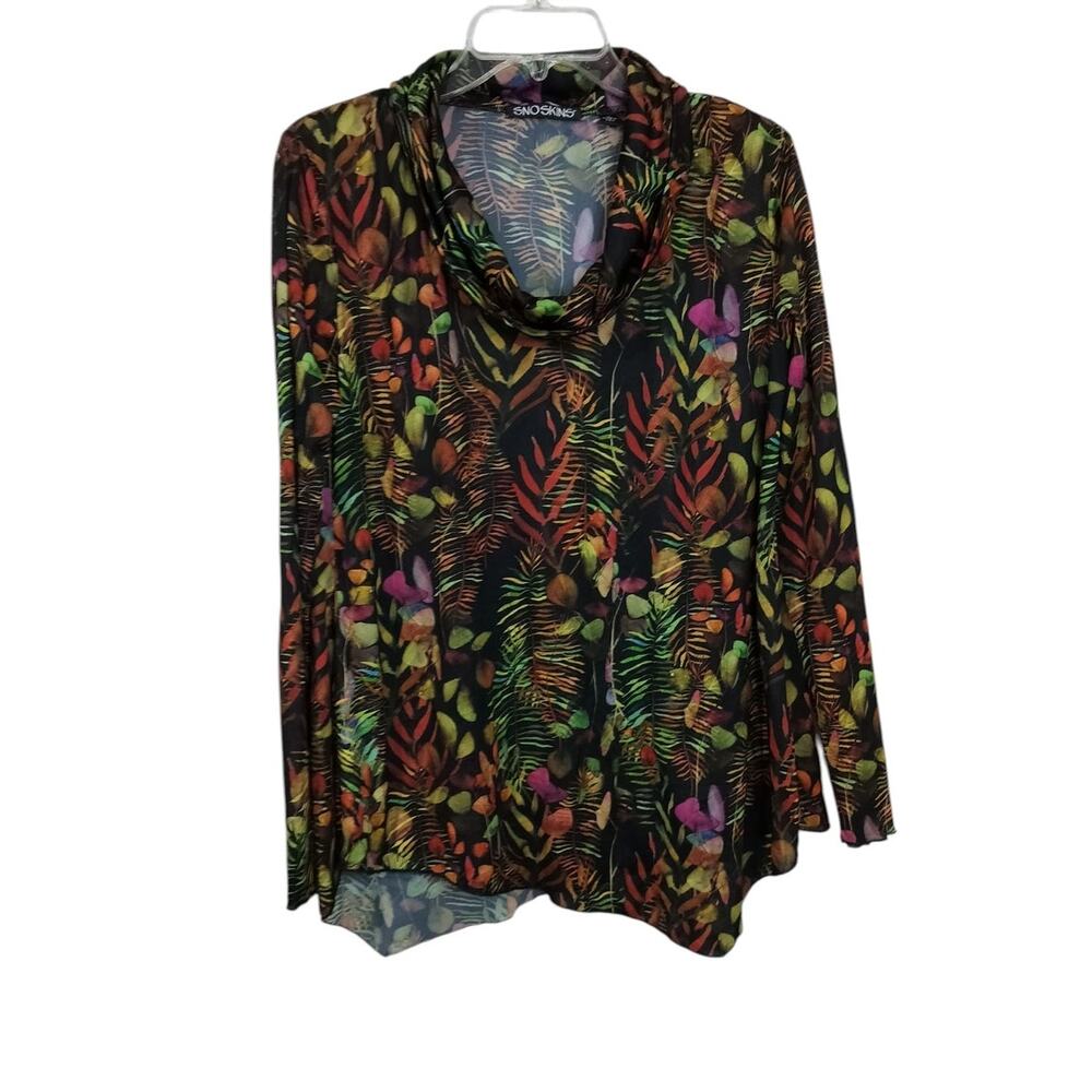3937) Snoskins Multi Fall Color Cowl Long Sleeve Blouse Large
